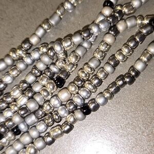 Elegant Silver and Black Beaded Waistbeads